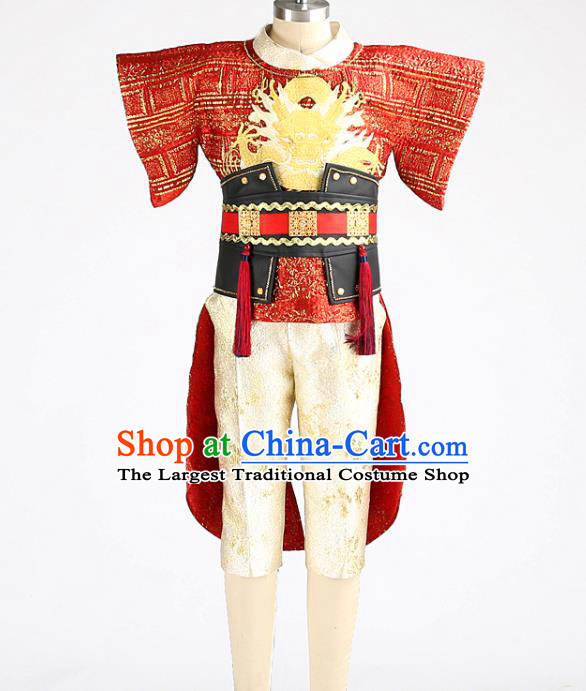 Top China Boys Stage Show Suits Kid Catwalks Red Uniforms Children Drum Dance Performance Apparels