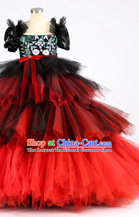 High Kid Catwalks Clothing Children Performance Veil Dress Girl Compere Costume Stage Show Princess Full Dress