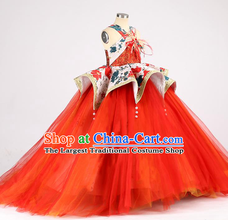 High Stage Show Princess Full Dress Kid Catwalks Clothing Children Performance Veil Dress Girl Compere Costume