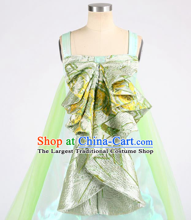 High Kid Catwalks Fashion Children Performance Green Trailing Dress Girl Compere Clothing Stage Show Full Dress