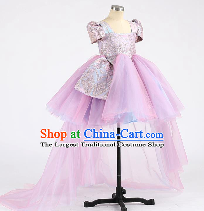 High Children Performance Lilac Dress Girl Compere Clothing Stage Show Princess Full Dress Kid Catwalks Fashion