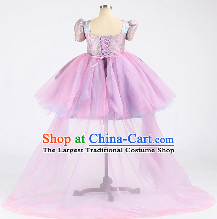 High Children Performance Lilac Dress Girl Compere Clothing Stage Show Princess Full Dress Kid Catwalks Fashion