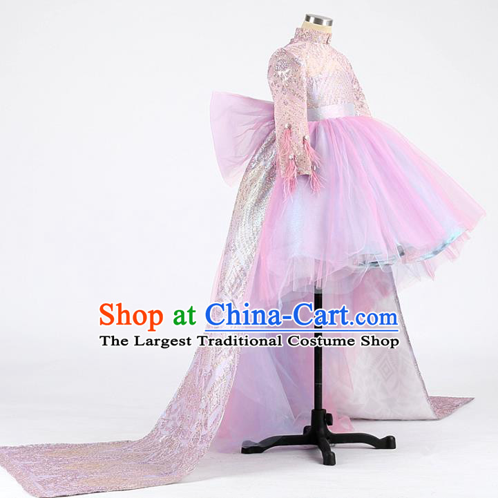 High Girl Catwalks Fashion Children Performance Lilac Dress Compere Clothing Stage Show Princess Full Dress