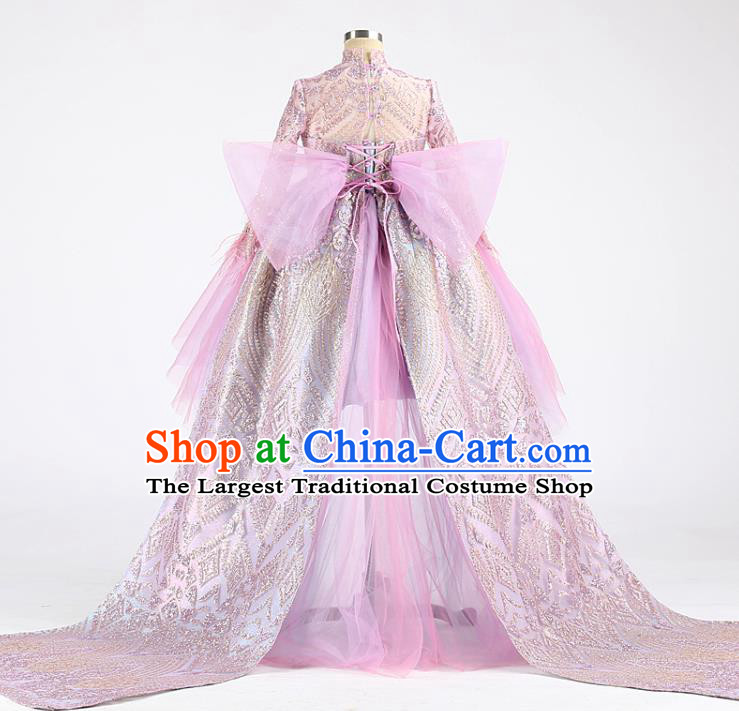 High Girl Catwalks Fashion Children Performance Lilac Dress Compere Clothing Stage Show Princess Full Dress
