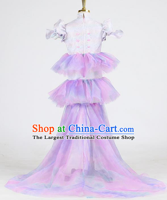 High Stage Show Lilac Full Dress Girl Catwalks Clothing Children Compere Garments Chorus Formal Costume