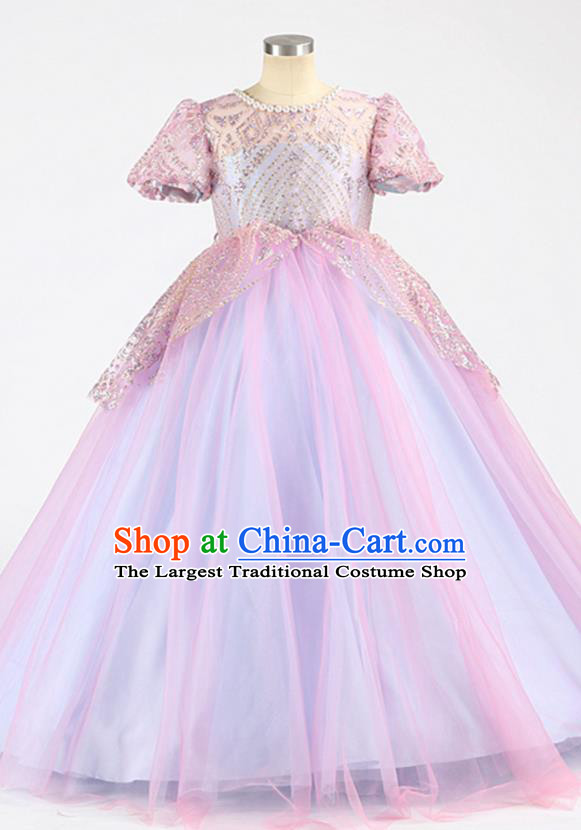 High Compere Clothing Stage Show Princess Full Dress Girl Catwalks Fashion Children Performance Purple Veil Dress