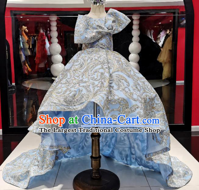 High Stage Show Trailing Full Dress Girl Catwalks Fashion Children Compere Performance Dress Baroque Princess Clothing