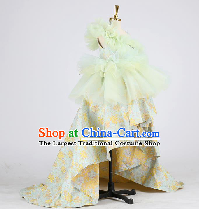 High Girl Catwalks Trailing Clothing Children Compere Garments Compere Formal Costume Stage Show Light Green Full Dress
