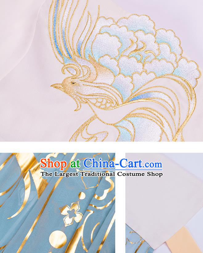 China Ancient Tang Dynasty Princess Blue Hanfu Dress Traditional Palace Historical Clothing for Women