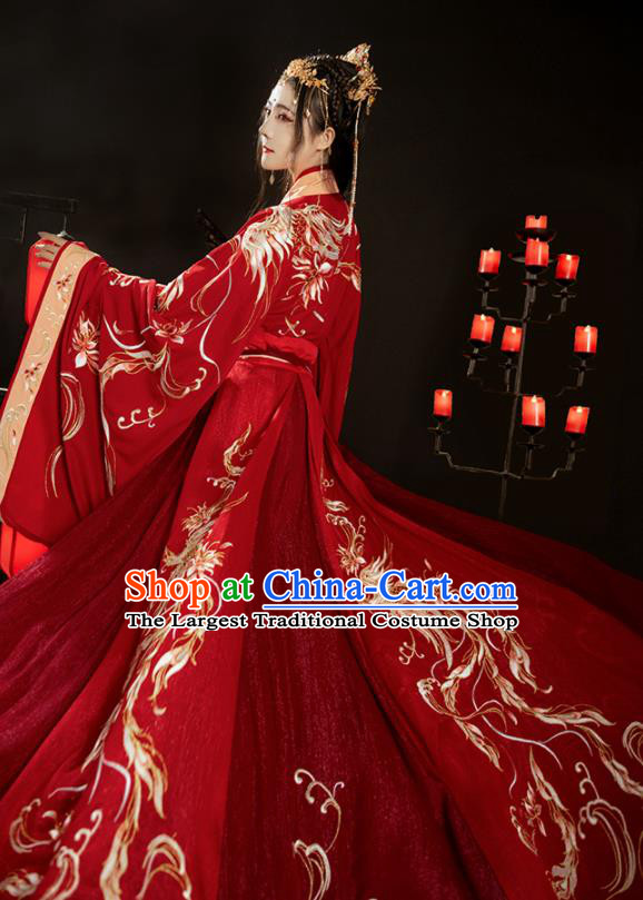 China Ancient Wedding Red Hanfu Dress Jin Dynasty Royal Princess Clothing Traditional Historical Garments Full Set
