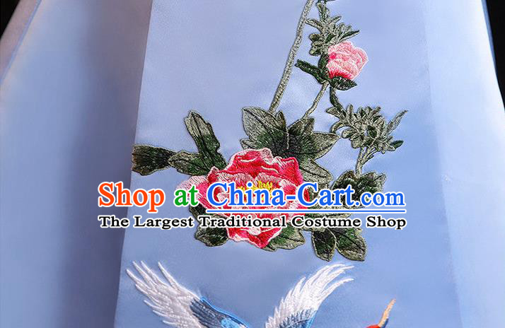 China Embroidered Blue Dress Girl Catwalks Clothing Stage Performance Garment Costume Children Qipao Dress