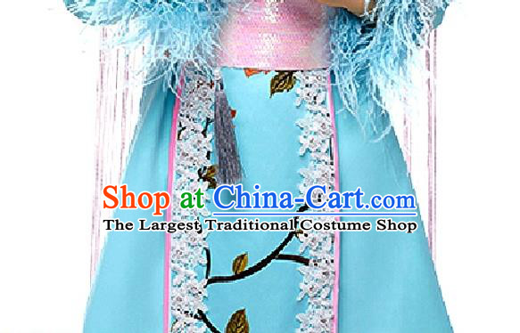 China Children Dance Blue Dress Uniforms Compere Garment Costumes Girl Catwalks Fashion Stage Performance Clothing