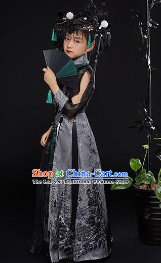 China Children Performance Clothing Classical Dance Black Dress Uniforms Compere Garment Costumes Girl Catwalks Fashion