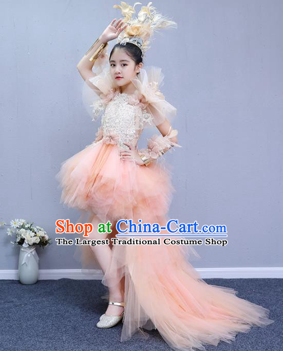 Custom Girl Stage Show Trailing Dress Catwalks Princess Full Dress Children Birthday Fashion Garment Compere Competition Clothing