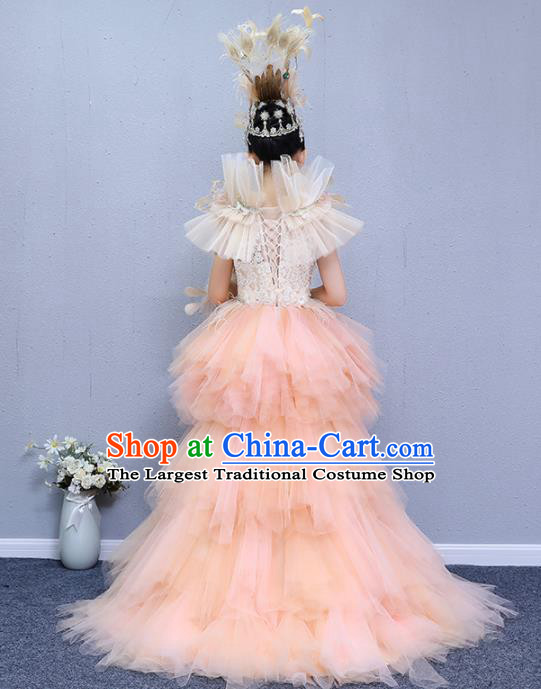 Custom Girl Stage Show Trailing Dress Catwalks Princess Full Dress Children Birthday Fashion Garment Compere Competition Clothing