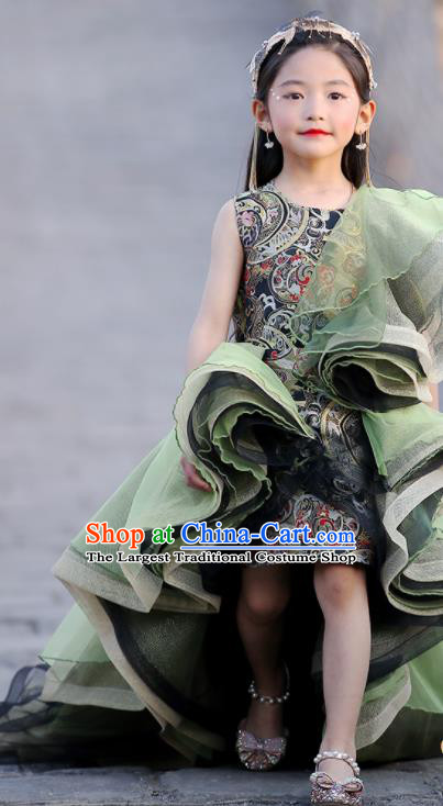 Custom Stage Show Trailing Dress Girl Catwalks Full Dress Children Day Performance Fashion Garment Baby Compere Clothing
