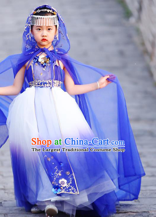 Custom Baby Princess Clothing Stage Show Blue Dress Girl Catwalks Full Dress Children Day Performance Fashion Garment