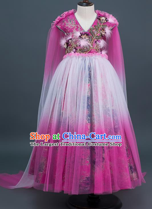 Custom Flowers Fairy Rosy Dress Girl Stage Catwalks Fashion Children Dance Full Dress Kid Birthday Clothing