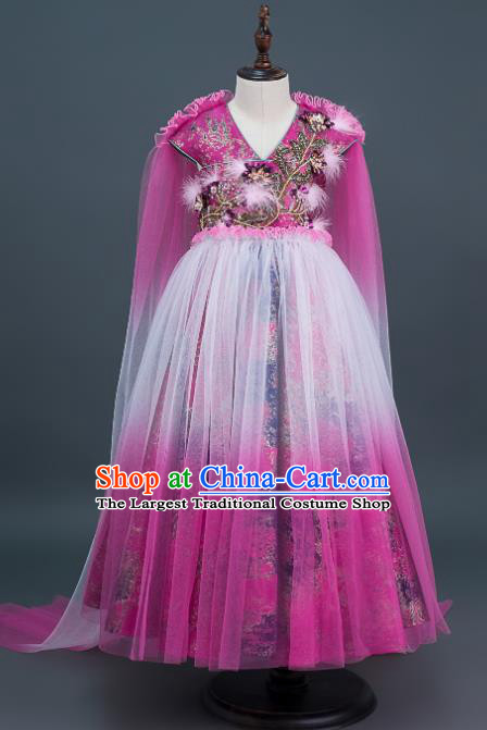 Custom Flowers Fairy Rosy Dress Girl Stage Catwalks Fashion Children Dance Full Dress Kid Birthday Clothing