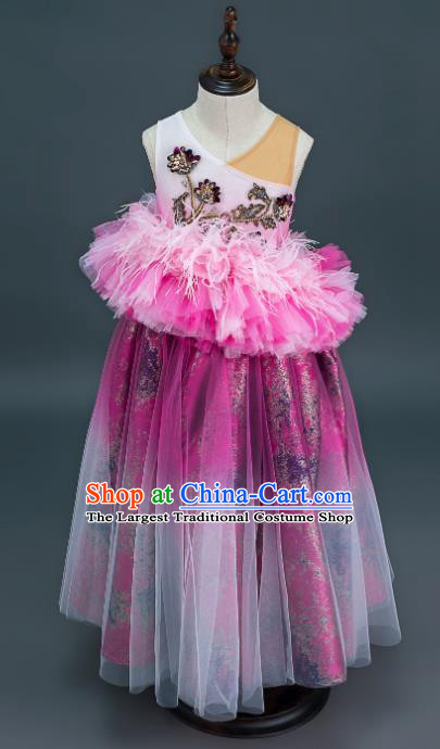 Custom Children Dance Full Dress Kid Birthday Clothing Flowers Fairy Purple Dress Girl Stage Catwalks Fashion