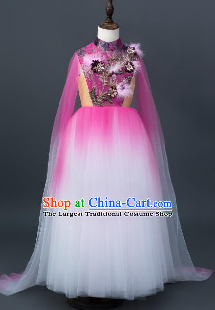 Custom Flowers Fairy Purple Dress Girl Princess Fashion Children Stage Show Full Dress Kid Birthday Clothing