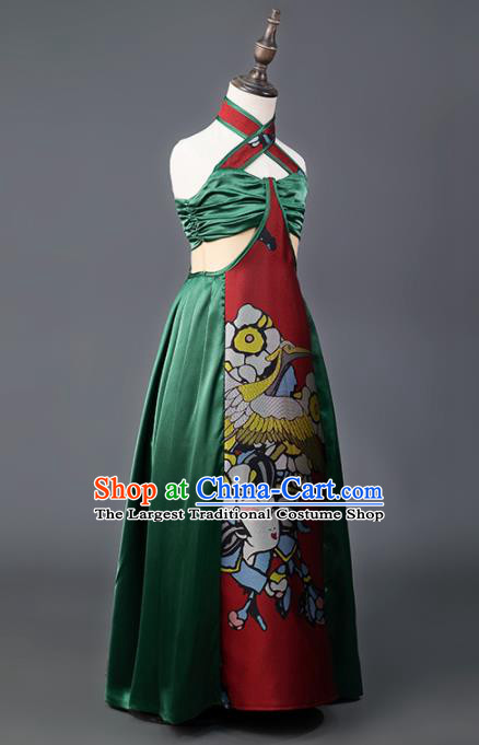 China Catwalks Fashion Costume Children Performance Clothing Opera Dance Red Dress Girl Stage Show Garments