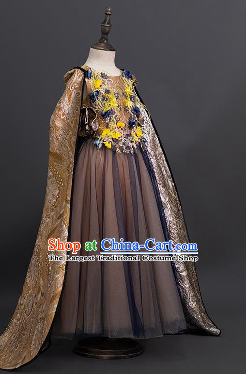 Custom Girl Full Dress Baroque Princess Formal Clothing Kid Compere Dress Children Piano Recital Garment