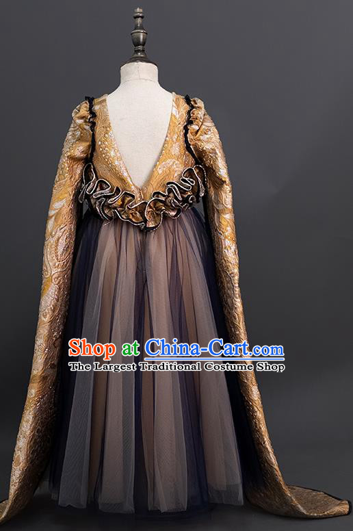 Custom Girl Full Dress Baroque Princess Formal Clothing Kid Compere Dress Children Piano Recital Garment