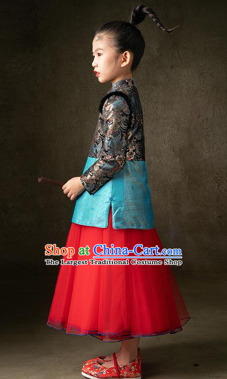China Tang Suits Dress Girl Stage Show Garments Catwalks Fashion Costume Children Chorus Clothing