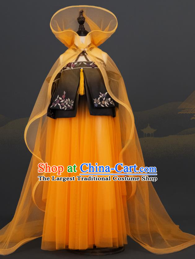 Custom Kid Stage Performance Dress Children Classical Dance Garment Girl Orange Veil Full Dress Halloween Cosplay Princess Clothing