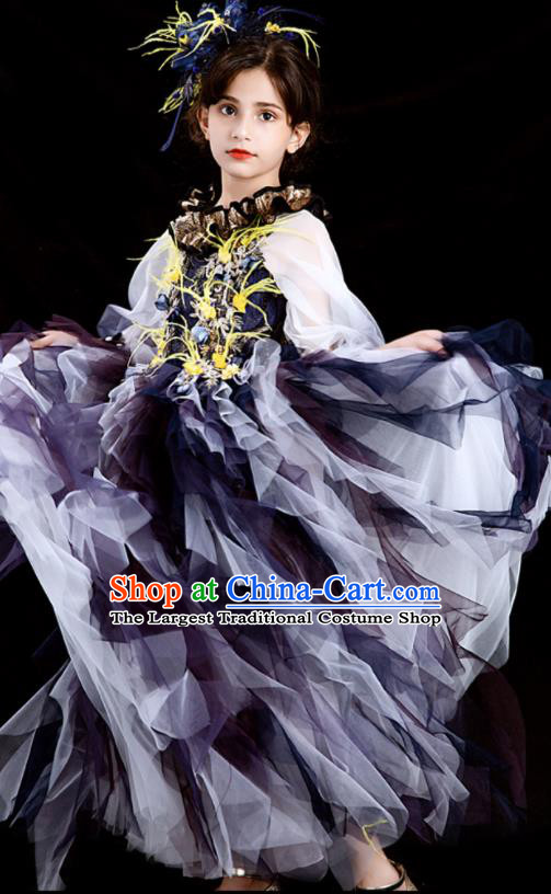 Custom Girl Princess Full Dress Modern Dance Clothing Kid Stage Performance Purple Veil Dress Children Catwalks Garment