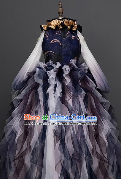 Custom Girl Princess Full Dress Modern Dance Clothing Kid Stage Performance Purple Veil Dress Children Catwalks Garment