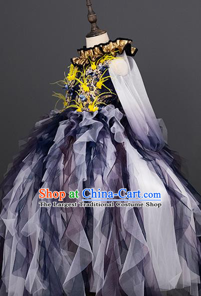Custom Girl Princess Full Dress Modern Dance Clothing Kid Stage Performance Purple Veil Dress Children Catwalks Garment
