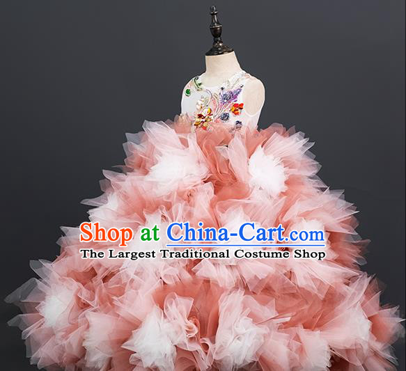 Custom Children Catwalks Garment Girl Princess Full Dress Halloween Flower Fairy Clothing Kid Stage Performance Veil Dress
