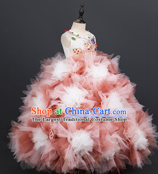 Custom Children Catwalks Garment Girl Princess Full Dress Halloween Flower Fairy Clothing Kid Stage Performance Veil Dress