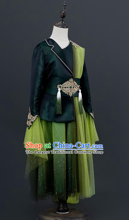 Top China Kid Chorus Green Uniforms Boys Childe Catwalks Wear Children Tang Suit Clothing Classical Dance Costumes