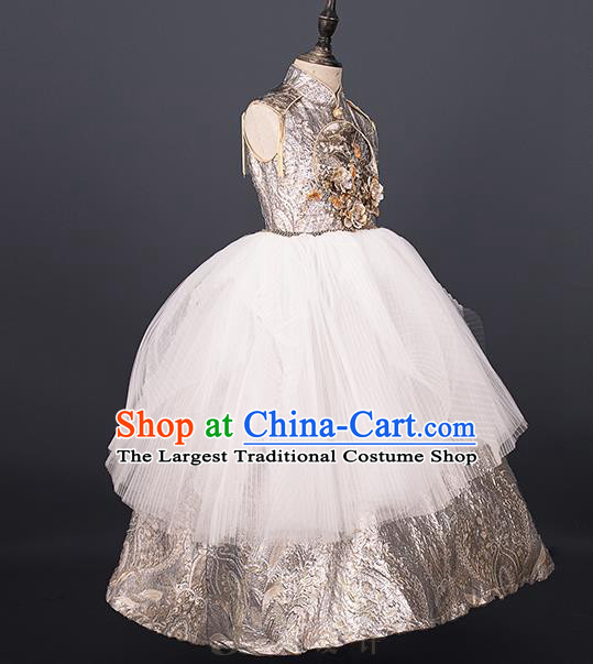China Catwalks Fashion Costume Children Chorus Clothing Tang Suits Golden Dress Girl Stage Show Apparels