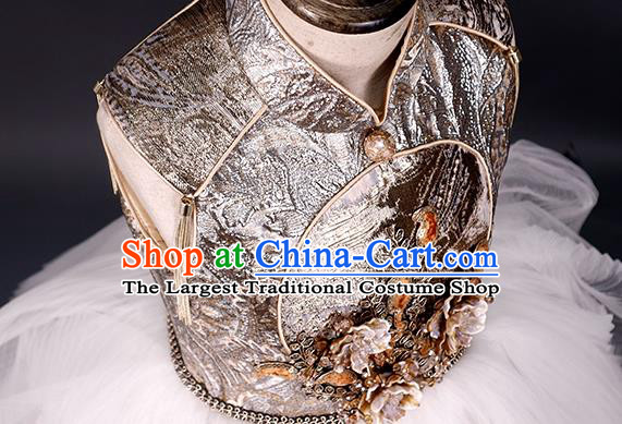 China Catwalks Fashion Costume Children Chorus Clothing Tang Suits Golden Dress Girl Stage Show Apparels