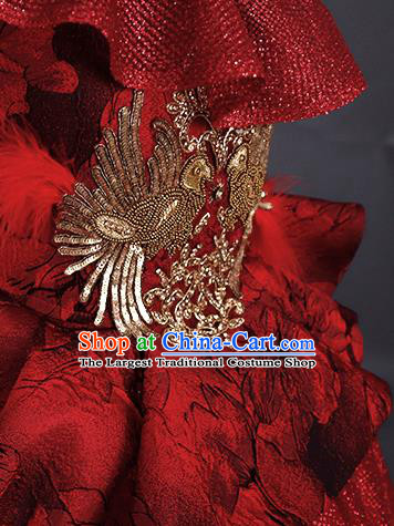 Custom Girl Birthday Fashion Princess Red Veil Full Dress Kid Formal Clothing Children Piano Recital Trailing Dress