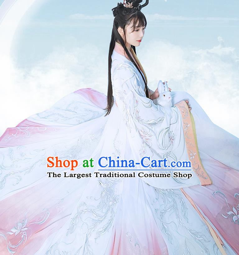 China Traditional Jin Dynasty Court Princess Historical Clothing Ancient Moon Goddess Pink Hanfu Dress for Women