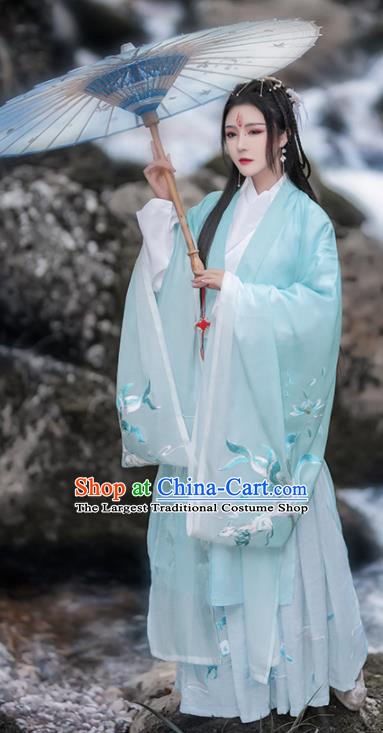 China Ancient Fairy Princess Green Hanfu Dress Clothing Traditional Ming Dynasty Swordswoman Historical Garment Costumes