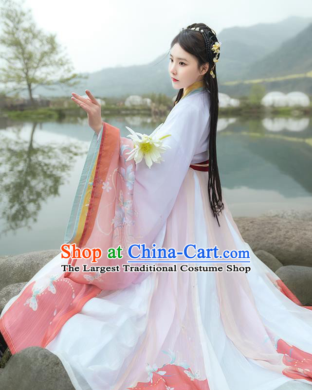 China Jin Dynasty Princess Dress Clothing Traditional Historical Hanfu Garments Ancient Young Beauty Apparels