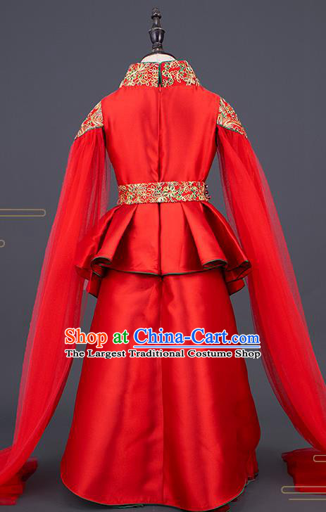 China Children Tang Suits Catwalks Red Dress Stage Performance Clothing Girl Classical Dance Garment Costume