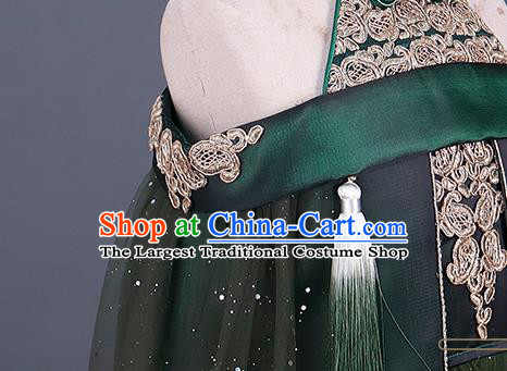 Professional Children Catwalks Fashion Costume Stage Show Green Dress Modern Dance Clothing Girl Princess Garment