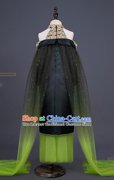 Professional Children Catwalks Fashion Costume Stage Show Green Dress Modern Dance Clothing Girl Princess Garment