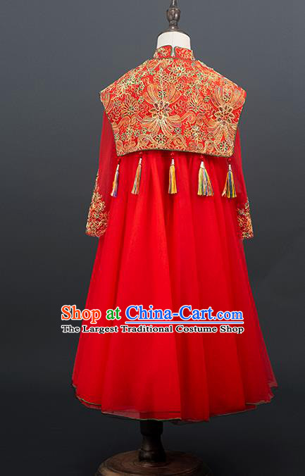 China Girl Classical Dance Garment Costume Children Tang Suits Catwalks Red Dress Stage Performance Clothing