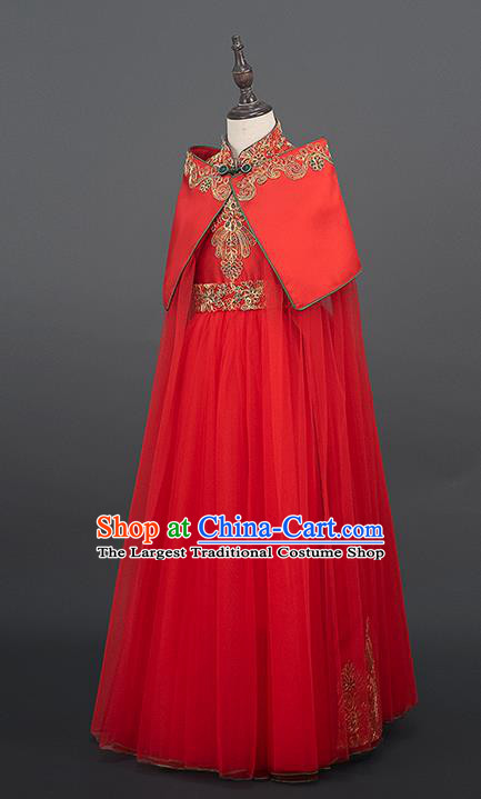 China Stage Performance Clothing Girl Classical Dance Garment Costume Children Tang Suits Catwalks Red Dress