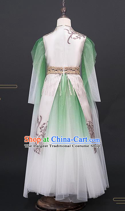 China Catwalks Green Veil Dress Stage Performance Clothing Girl Classical Dance Garment Costume Children Tang Suits
