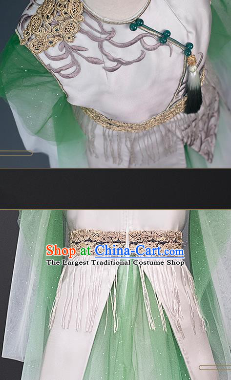 China Catwalks Green Veil Dress Stage Performance Clothing Girl Classical Dance Garment Costume Children Tang Suits
