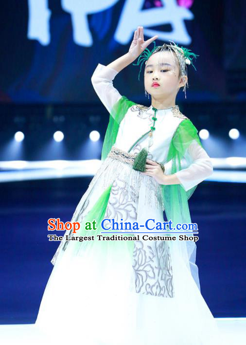 China Catwalks Green Veil Dress Stage Performance Clothing Girl Classical Dance Garment Costume Children Tang Suits